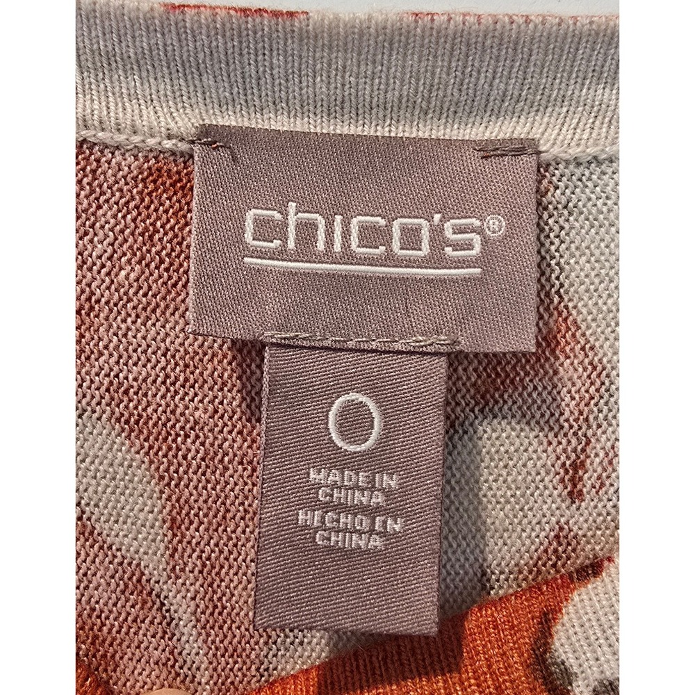 Chicos Orange Floral 3/4 Sleeve Cashmere Blend Knit Sweater Top Size 0 Small‎ - Picture 3 of 4